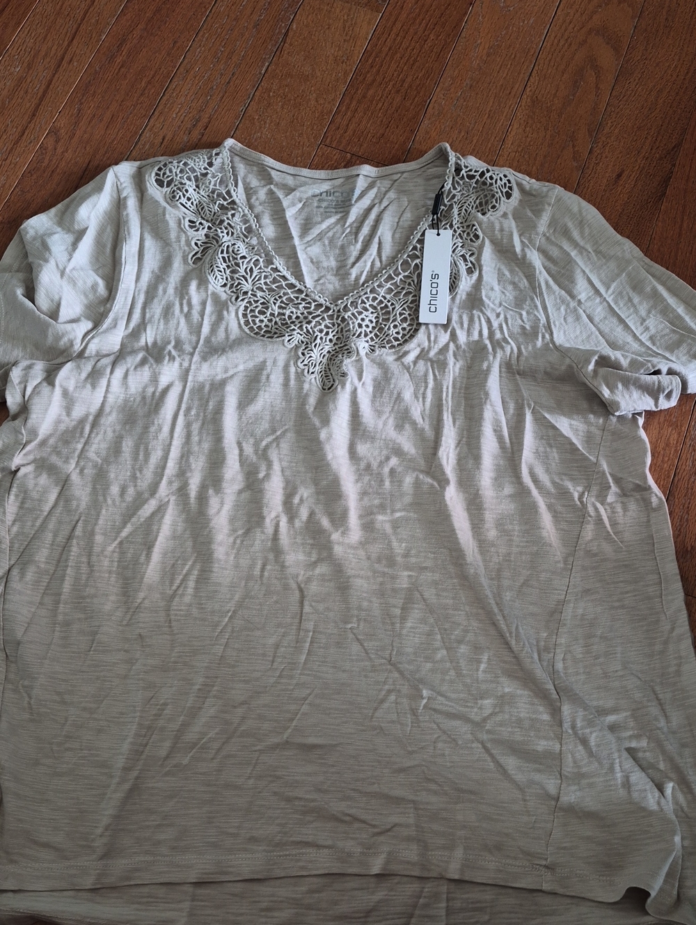 Chico's Light Cream V-Neck Tunic with Crochet Trim
